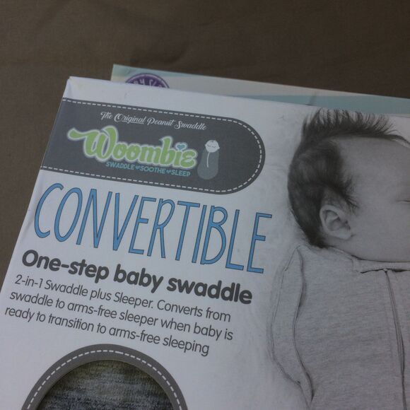 NEW Woombie Swaddle Convertible (Arms in or Out) Zipper Gray 3-6 M 14-19lb - Picture 6 of 7